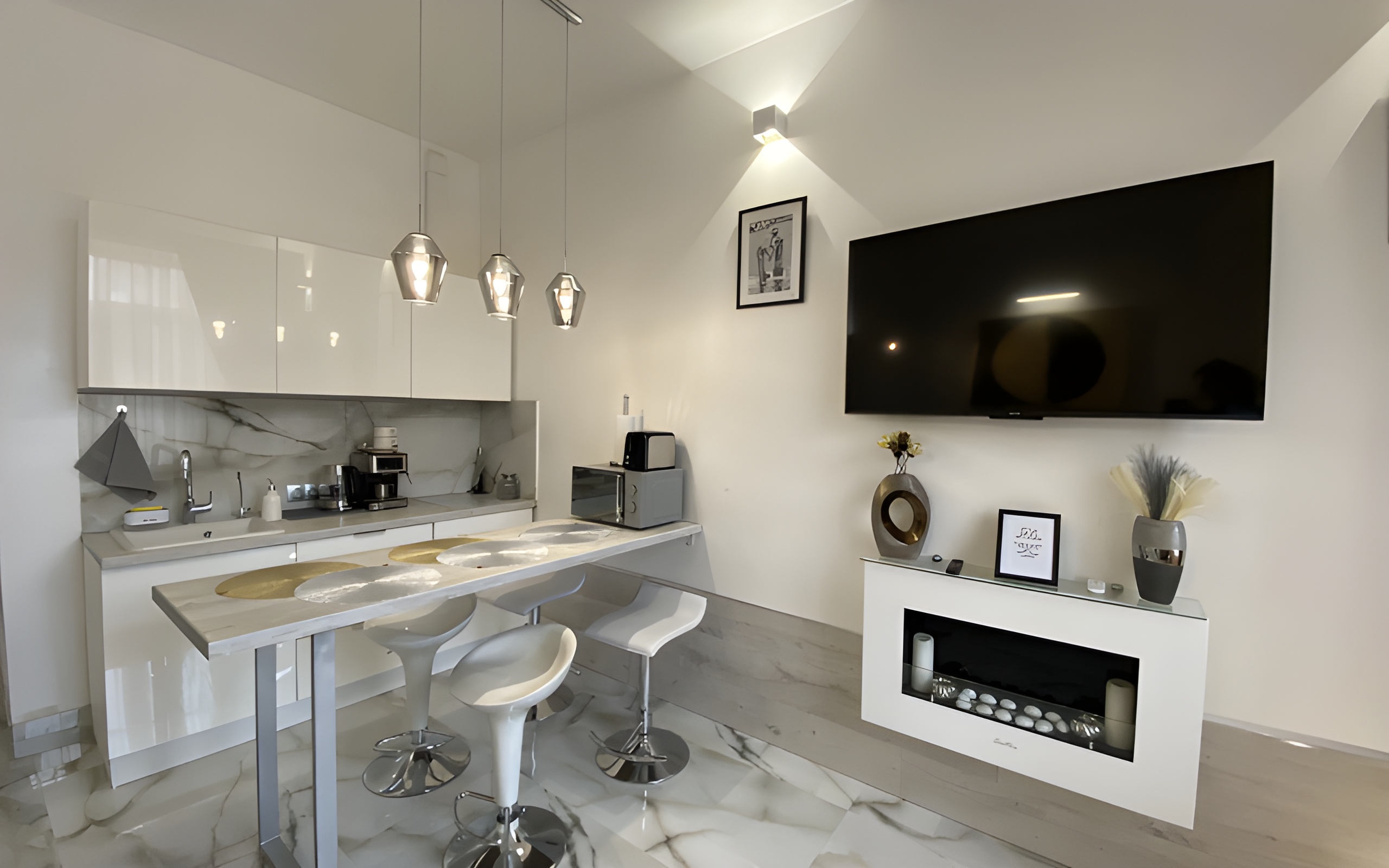 Apartamenty v sovremennom stile s kaminom